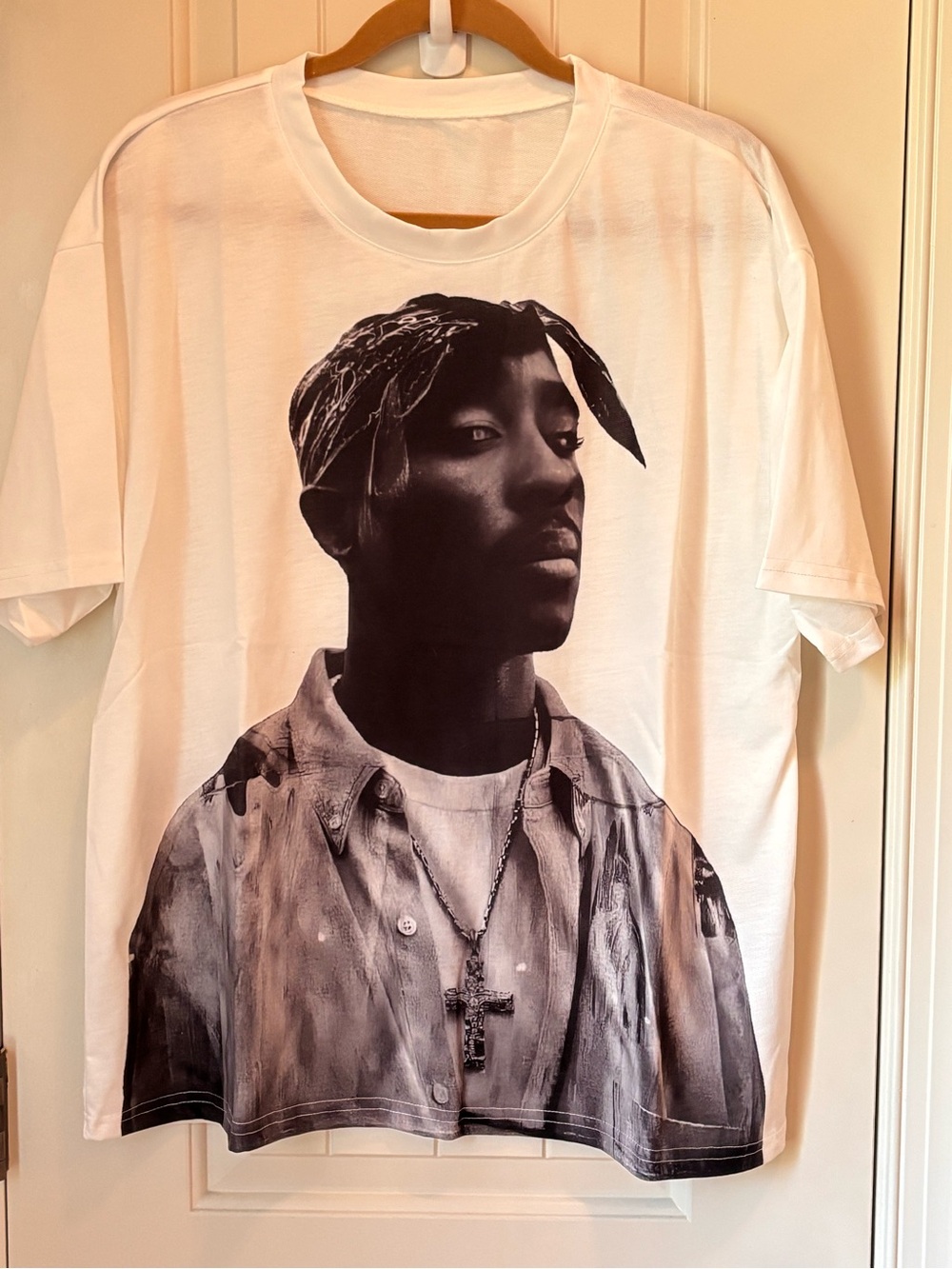 Tupac hip hop Streetwear White and Black Mens T-shirt XL